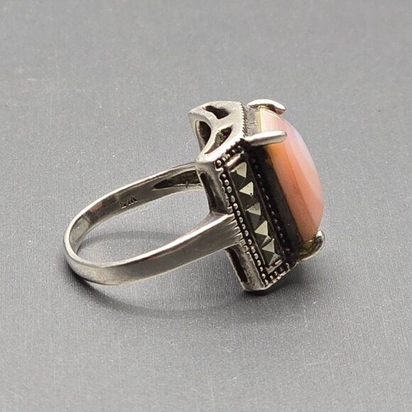 VTG Sterling Silver Pink Queen Conch Shell Marcasite Ring Sz 5 WS Art Deco Style - Picture 5 of 10